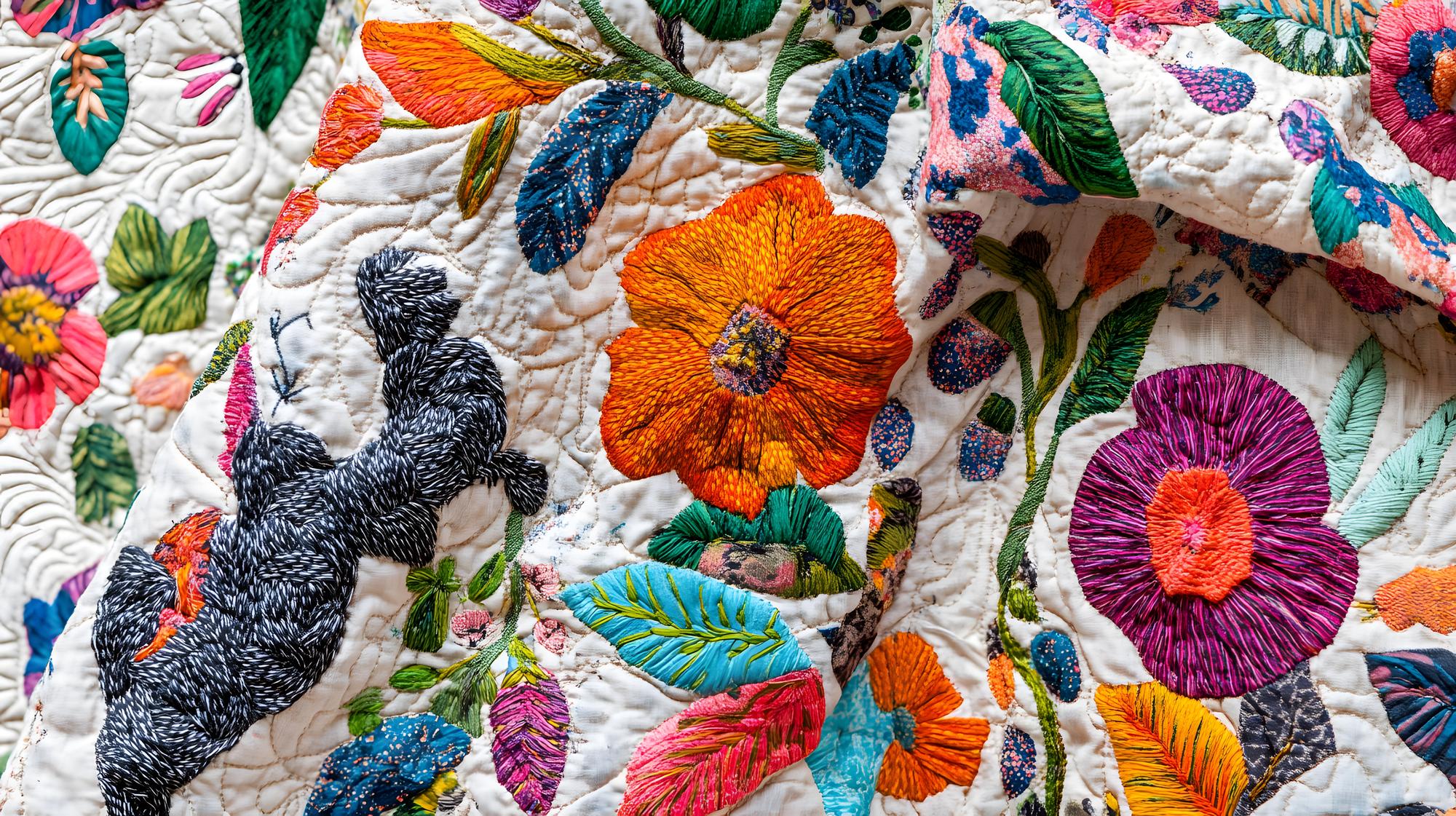 coperta ricamata con motivi floreali